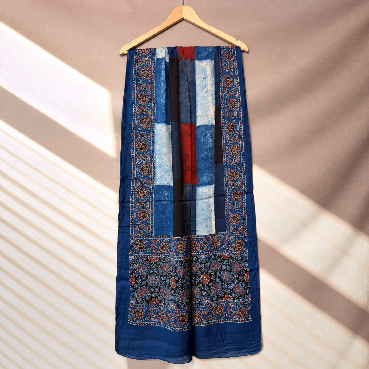 Ajrakh Modal Silk Blue Stole