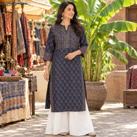 Blue Jaipuri Embroidery Kurta