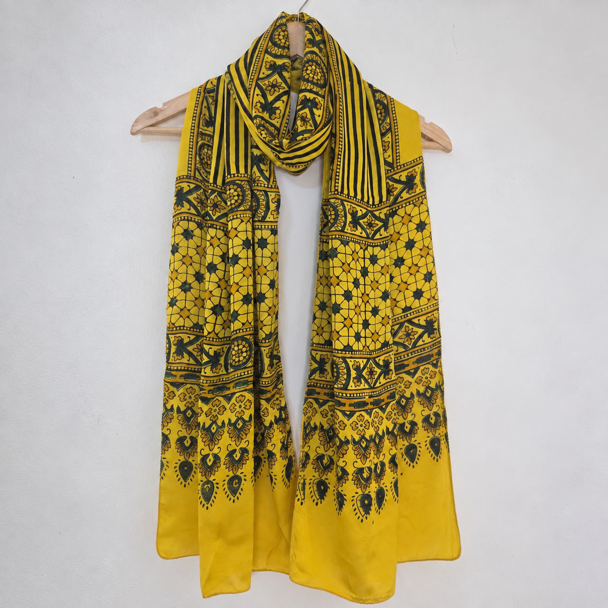 Ajrakh Modal Silk Yellow Stole
