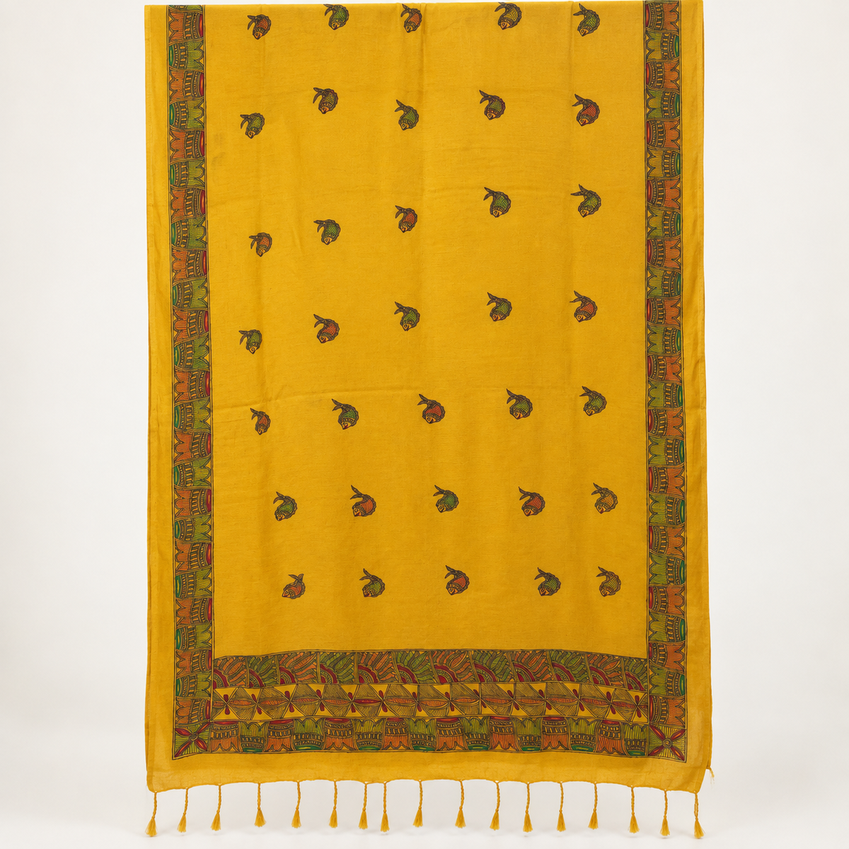 Yellow Slub Cotton Madhubani Dupatta