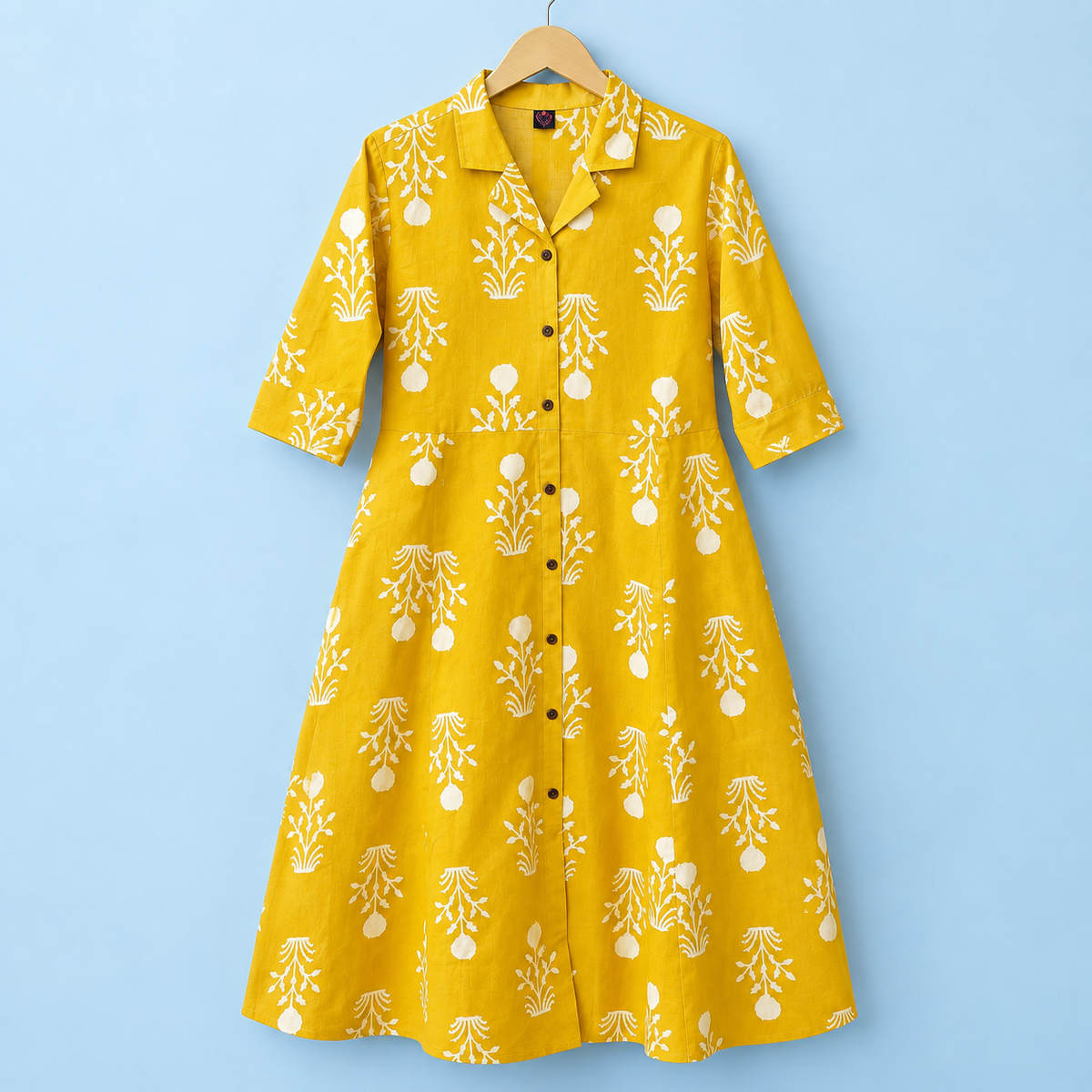Yellow Cotton Hand Block Print Dress
