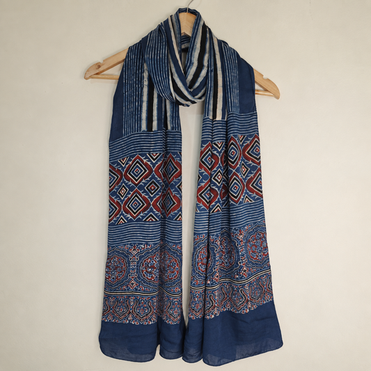 Ajrakh Modal Silk Blue Stole