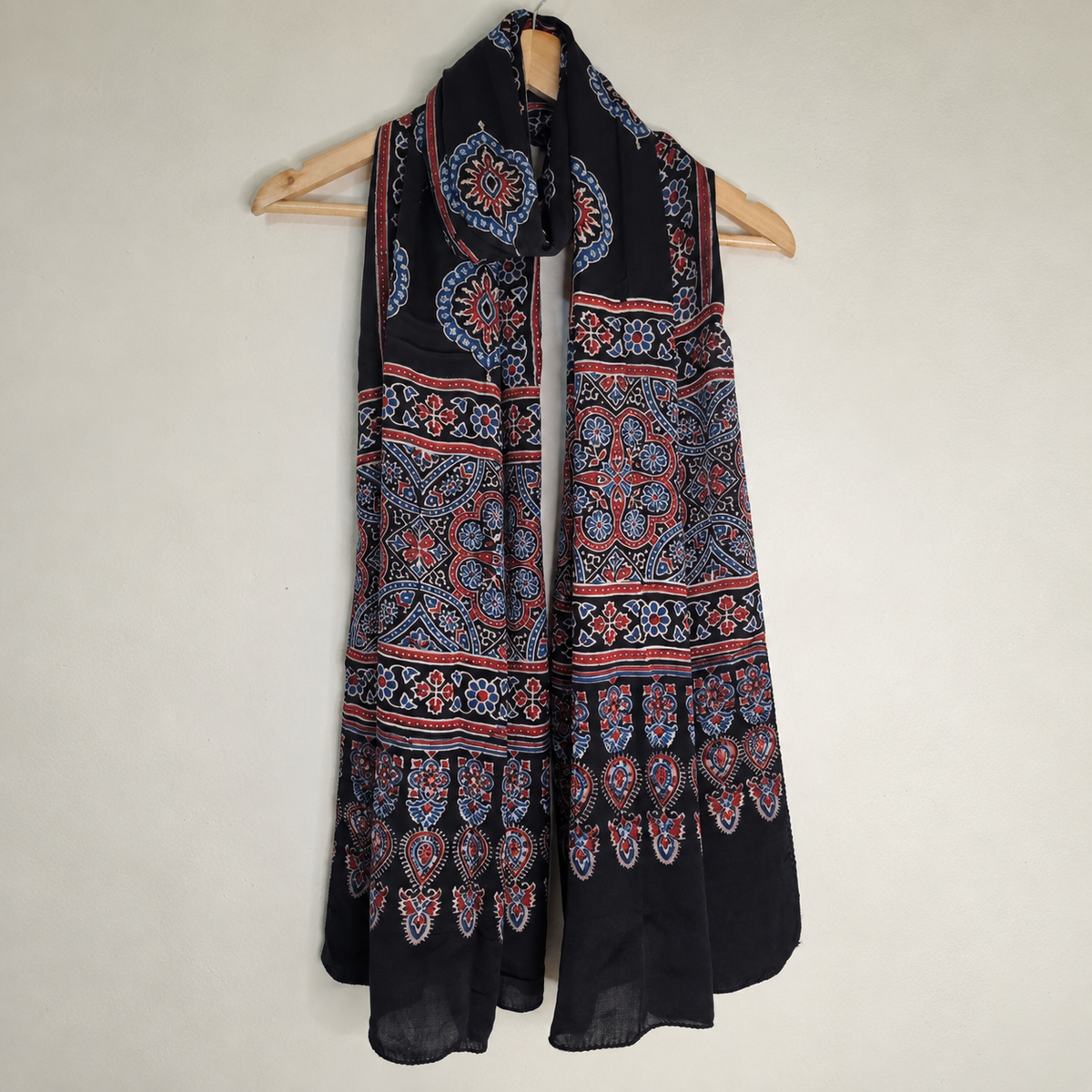 Ajrakh Modal Silk Black Stole