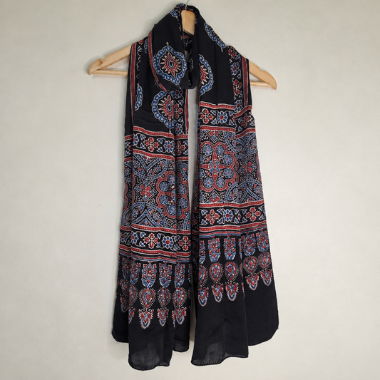 Ajrakh Modal Silk Black Stole