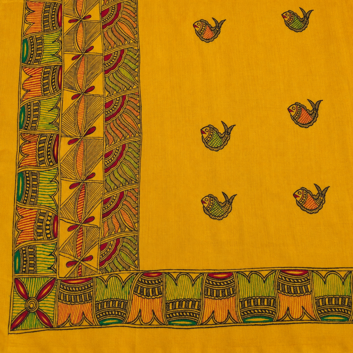 Yellow Slub Cotton Madhubani Dupatta