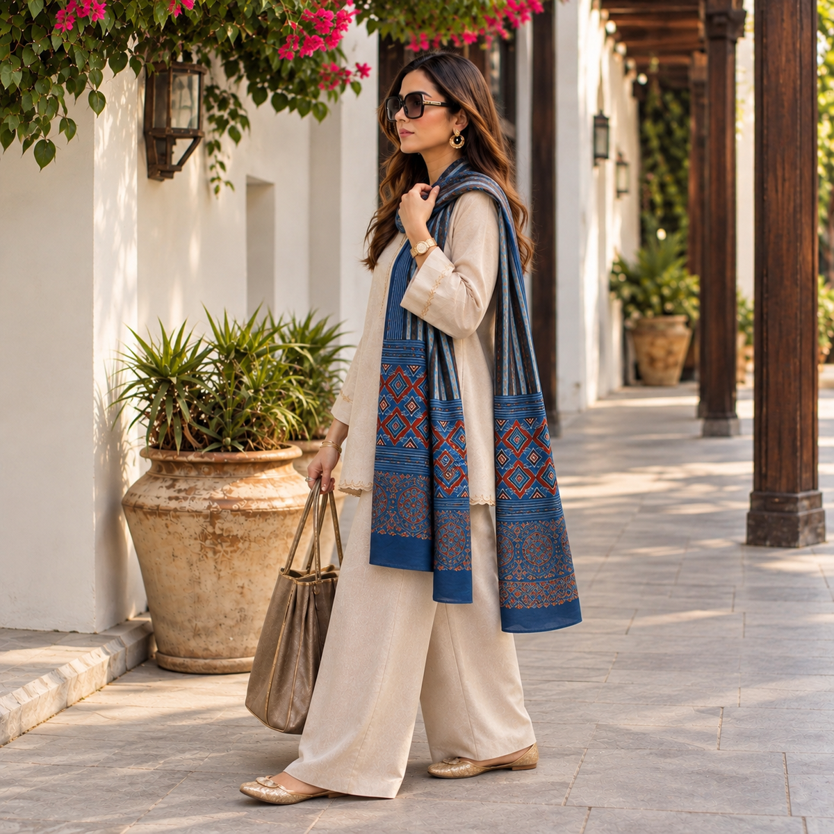 Ajrakh Modal Silk Blue Stole