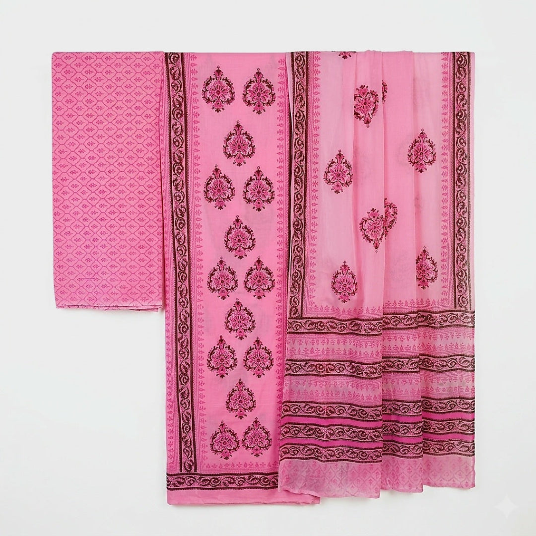 Pink Hand Block Print Dress Material