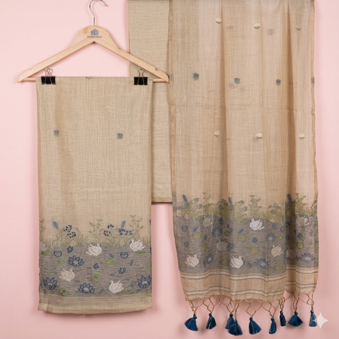 Jamdani Chappa Silk Swan Design Embroidered Suit Sets