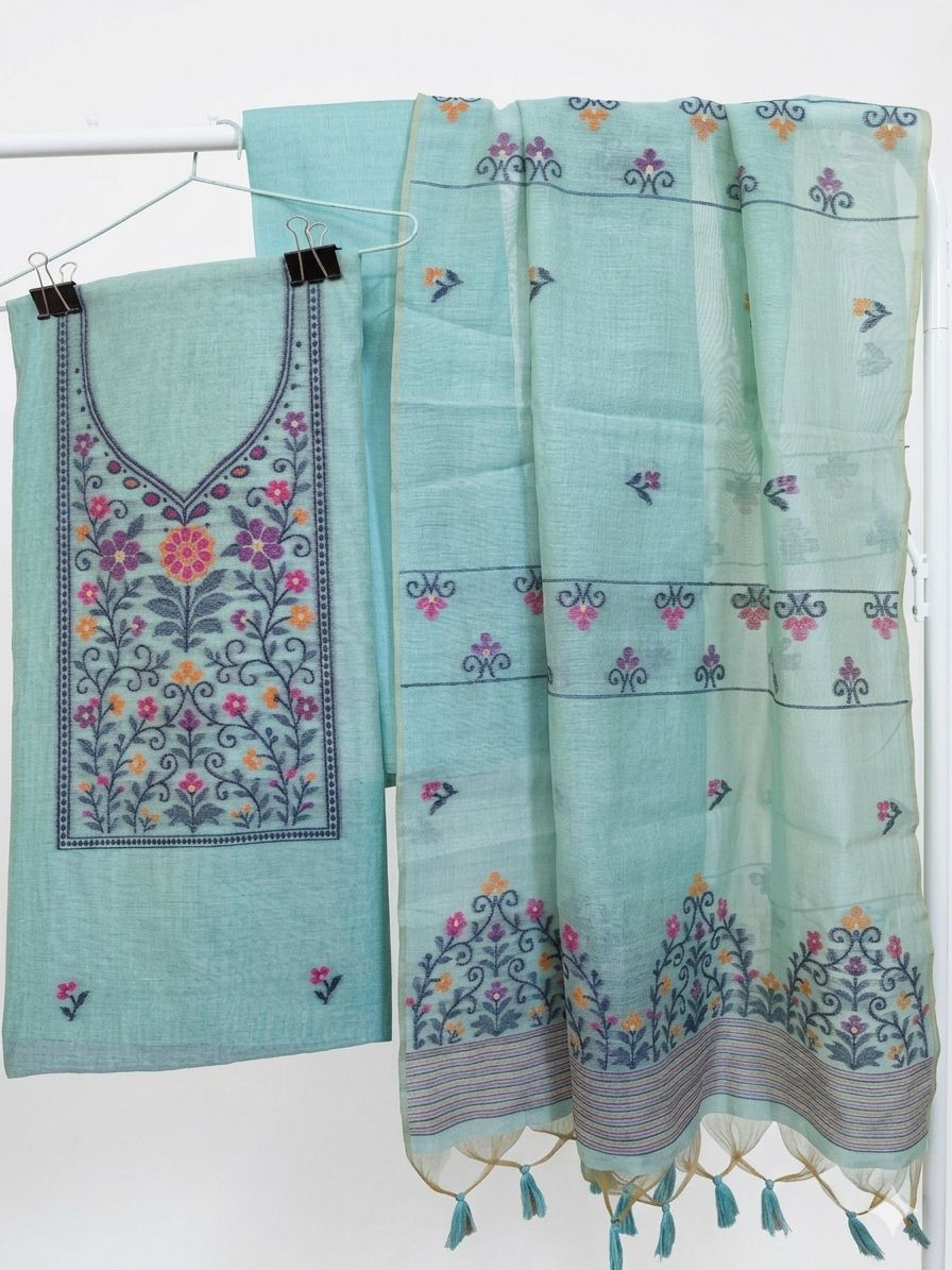 Seagreen Jamdani Dress Material