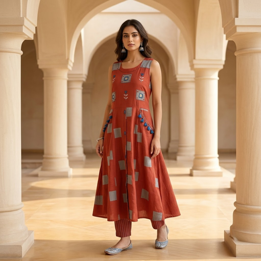 Maroon Cotton Kurti With Mirror & Sequin Work