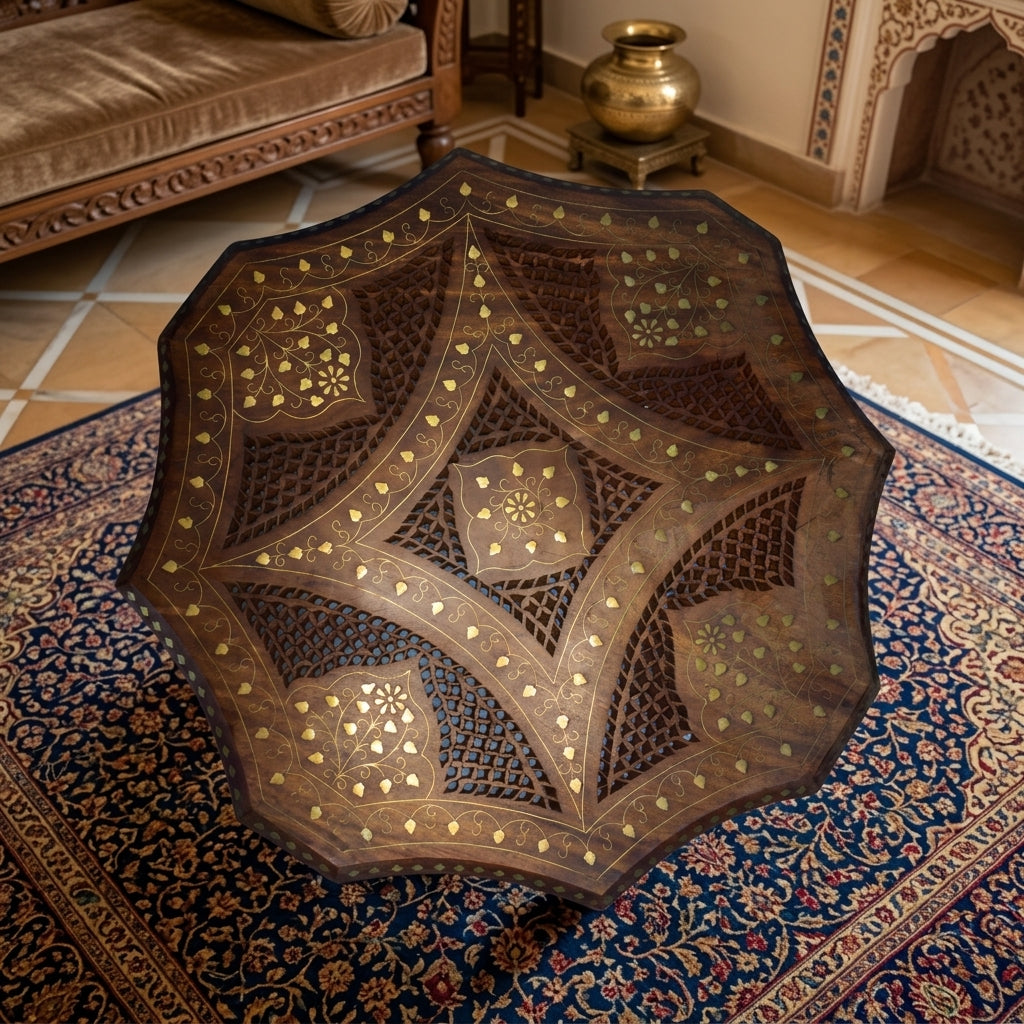 wooden carved folding stool